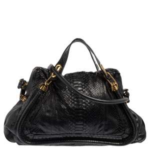 Pre Owned Chloe Black Python and Leather Medium Paraty Shoulder Bag