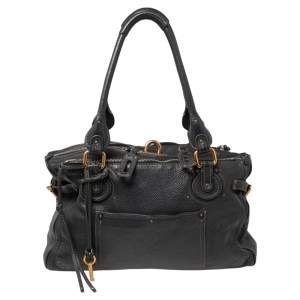 Chloe Dark Grey Leather Plexo Paddington Tote