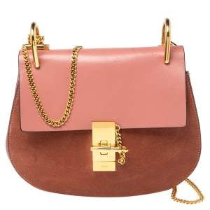 Pre Owned Chloe Pink Leather and Suede Medium Drew Shoulder Bag