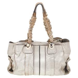 Pre Owned Chloe Metallic Gold/Beige Leather Heloise Satchel