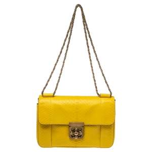 Pre Owned Chloe Yellow Python Medium Elsie Shoulder Bag
