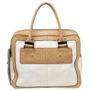 Pre Owned Chloe Light Cream Canvas and Leather Satchel