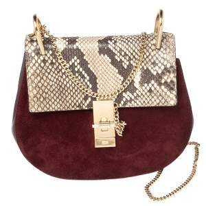 Pre Owned Chloe Multicolor Leather, Suede and Python Medium Drew Shoulder Bag