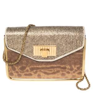 Pre Owned Chloe Brown Karung, Sequins and Leather Small Sally Shoulder Bag
