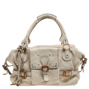 Pre Owned Chloe Off-White Leather Front Pocket Paddington Satchel