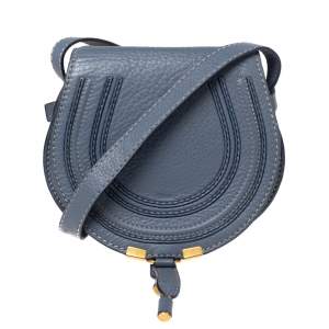 Pre Owned Chloe Stone Blue Leather Mini Marcie Crossbody Bag