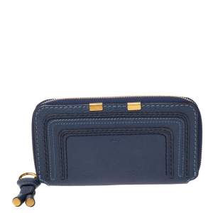 Pre Owned Chloe Blue Leather Marcie Zip Long Wallet
