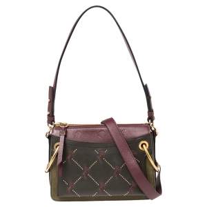 Pre Owned Chloe Burgundy-Green Leather And Suede Roy Crossbody Bag