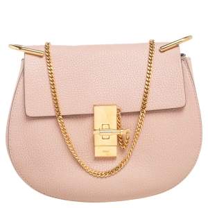 Pre Owned Chloe Cement Pink Leather Medium Drew Shoulder Bag