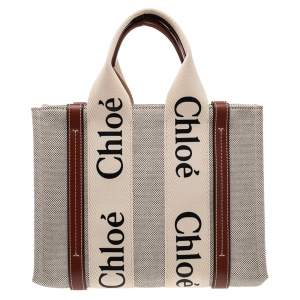 Chloe Beige/Brown Canvas and Leather Small Woody Tote 