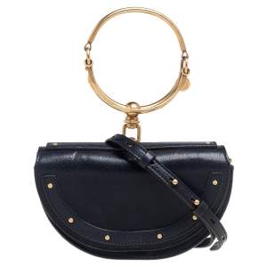 Pre Owned Chloe Black Leather Small Nile Bracelet Minaudiere Crossbody Bag