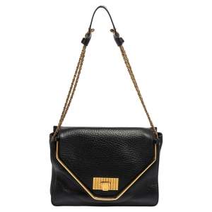 Pre Owned Chloe Black Pebbled Leather Medium Sally Flap Shoulder Bag