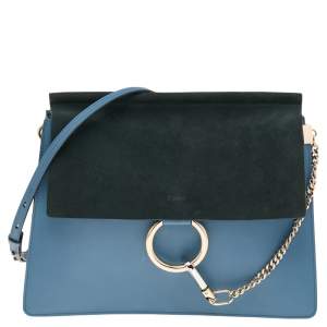 Pre Owned Chloe Blue/Black Leather And Suede Medium Faye Shoulder Bag