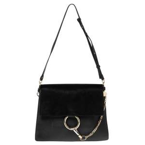 Chloé Black Leather and Suede Medium Faye Shoulder Bag