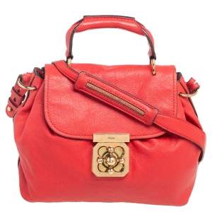 Pre Owned Chloe Red Leather Elsie Top Handle Bag