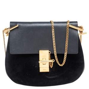 Pre Owned Chloe Black Leather and Suede Medium Drew Shoulder Bag