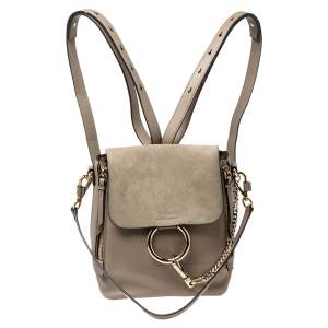 Chloe Grey Leather and Suede Small Faye Daye Backpack