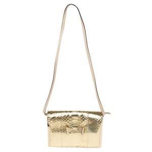 Pre Owned Chloe Gold Python Rachel Bow Crossbody Bag