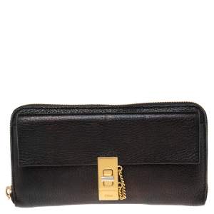 Pre Owned Chloe Black Leather Drew Continental Wallet