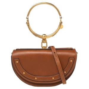 Pre Owned Chloé Brown Leather Small Nile Bracelet Minaudiere Crossbody Bag