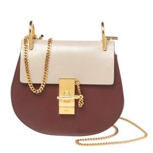 Pre Owned Chloe Brick/Off White Leather Mini Drew Shoulder Bag