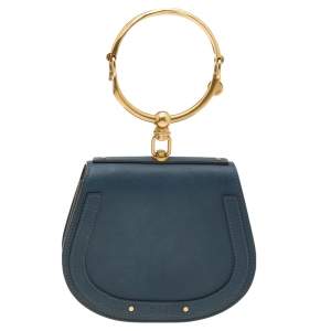 Pre Owned Chloe Teal Blue Leather and Suede Small Nile Bracelet Shoulder Bag