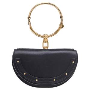 Pre Owned Chloe Black Leather Small Nile Bracelet Minaudiere Crossbody Bag