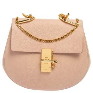 Pre Owned Chloe Salmon Pink Leather Medium Drew Shoulder Bag