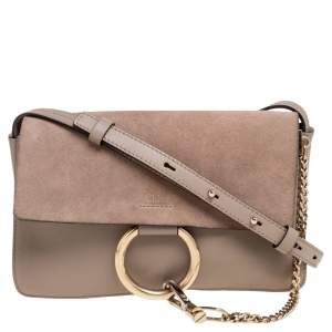 Pre Owned Chloe Grey Leather And Suede Small Faye Shoulder Bag