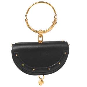 Pre Owned Chloé Black Leather Small Nile Bracelet Minaudiere Crossbody Bag