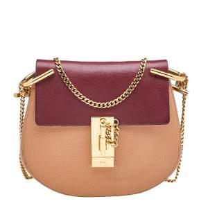 Pre Owned Chloe Peach/Maroon Leather Small Drew Crossbody Bag