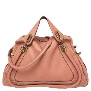 Pre Owned Chloe Dark Beige Leather Large Paraty Shoulder Bag