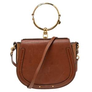Pre Owned Chloe Brown Leather and Suede Medium Nile Bracelet Bag