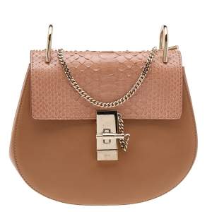 Pre Owned Chloe Peach Python and Leather Medium Drew Shoulder Bag