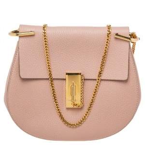 Pre Owned Chloe Dusty Pink Leather Medium Drew Shoulder Bag