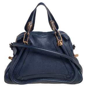 Pre Owned Chloe Dark Blue Leather Medium Paraty Shoulder Bag