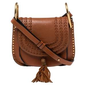 Pre Owned Chloe Brown Leather Small Braided Hudson Shoulder Bag
