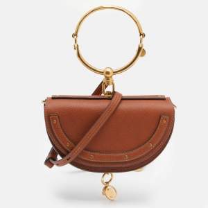 Pre Owned Chloe Brown Leather Small Nile Bracelet Minaudiere Crossbody Bag