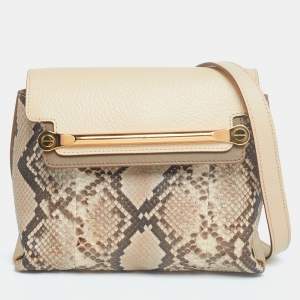 Pre Owned Chloe Light Beige/Brown Leather And Python Small Clare Shoulder Bag