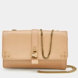 Pre Owned Chloe Beige Leather Aurore Wallet on Chain