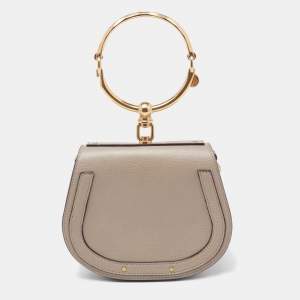 Pre Owned Chloe Khaki Beige Leather and Suede Small Nile Bracelet Shoulder Bag