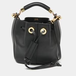 Pre Owned Chloe Black Leather Gala Drawstring Bucket Bag