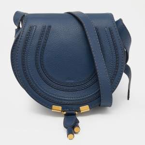 Pre Owned Chloe Blue Leather Mini Marcie Crossbody Bag