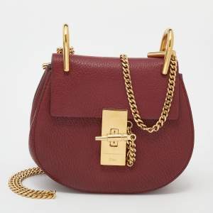 Pre Owned Chloe Burgundy Leather Nano Drew Shoulder Bag