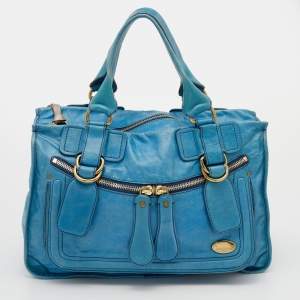 Pre Owned Chloe Blue Leather Large Bay Satchel 