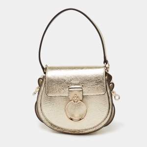 Pre Owned Chloe Metallic Gold Leather Small Tess Top Handle Bag