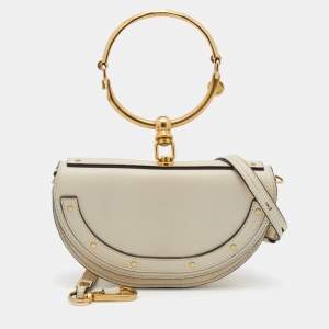 Pre Owned Chloe Off White Leather Small Nile Minaudiere Shoulder Bag