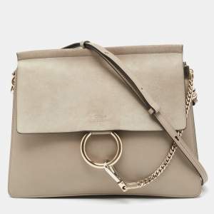 Pre Owned Chloe Grey Leather and Suede Medium Faye Shoulder Bag