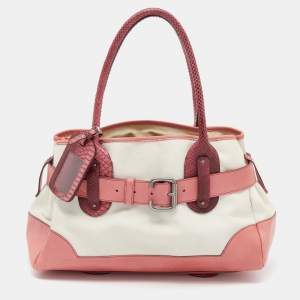 Pre Owned Chloe Multicolor Leather, Canvas And Python Buckle Tote