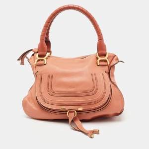 Pre Owned Chloe Peach Leather Medium Marcie Shoulder Bag